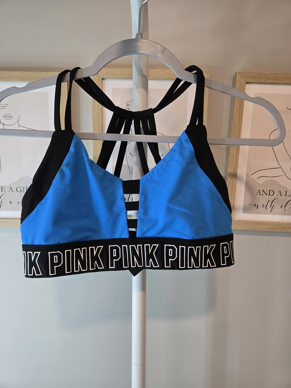 PINK Victoria's Secret Blue and Black Strappy Sports Bra *read
